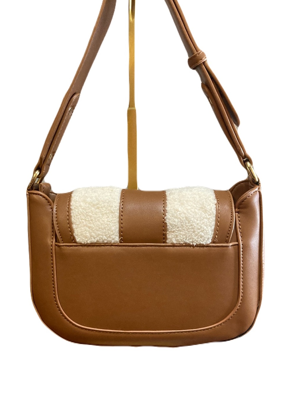 Antik Kraft Vegan Leather & Shearling Crossbody Saddle Bag - Cognac & Cream NWOT - Picture 2 of 15